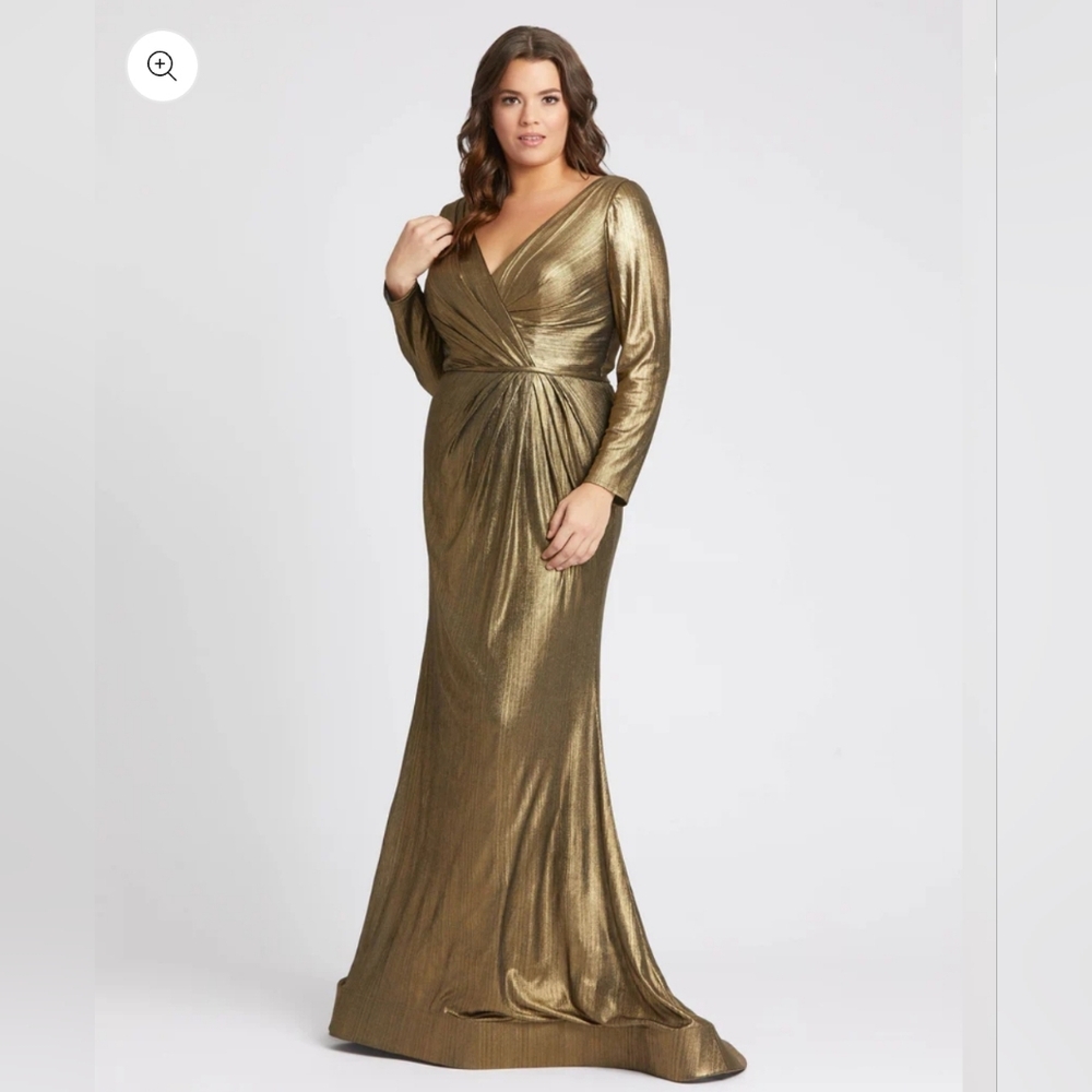 Mac Duggal faux wrap metallic jersey gown 24W, altered
